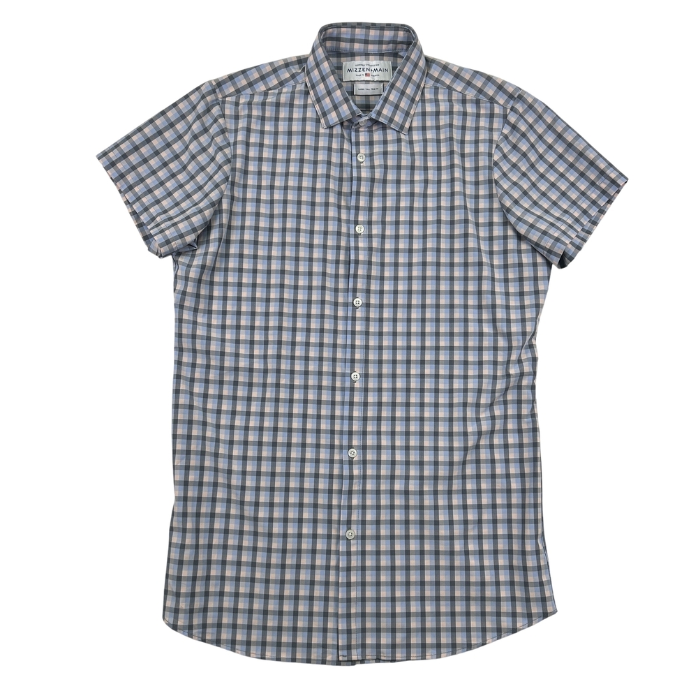 Mizzen+Main Shirt Mens Large Tall Trim Fit Leeward Blue Pink Check Stretch